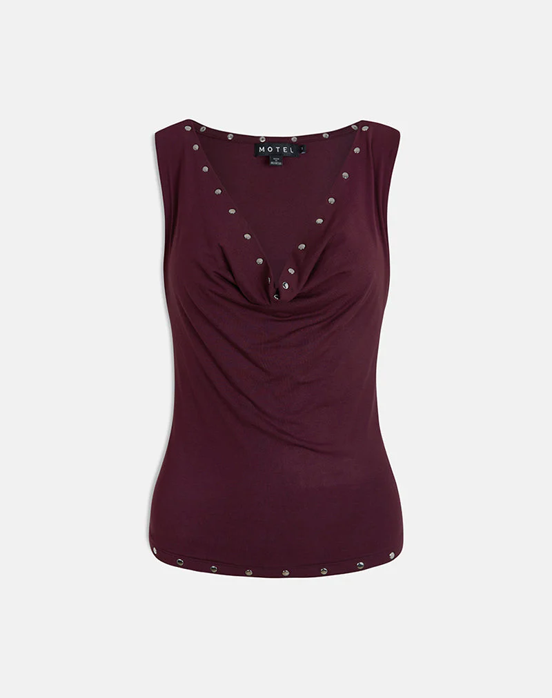 Slater Nieten-Top aus Rayon-Jersey Dunkelpflaume - Image 4