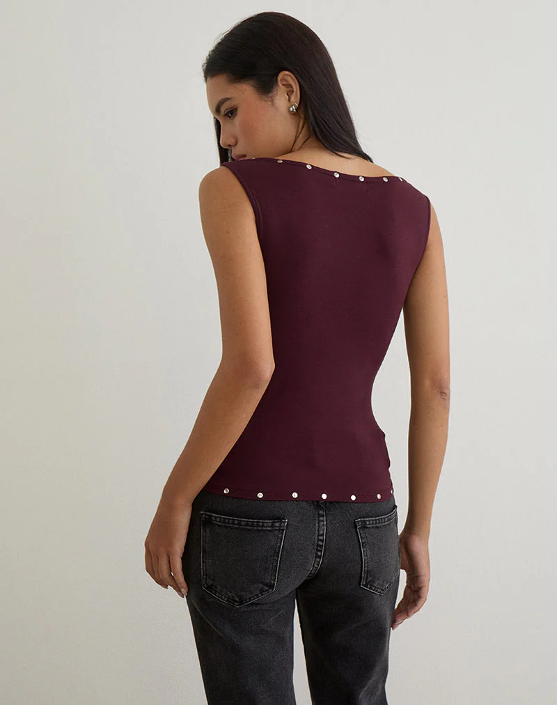 Slater Nieten-Top aus Rayon-Jersey Dunkelpflaume - Image 5
