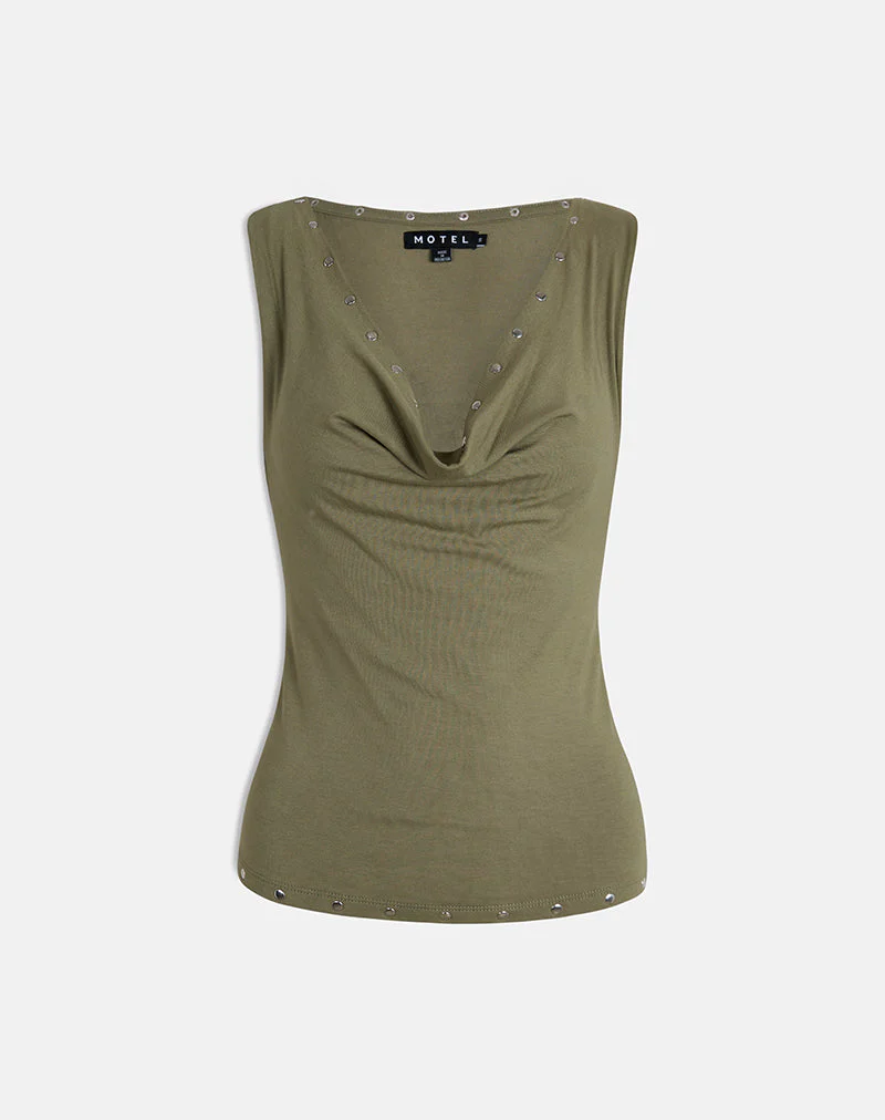 Slater Nieten-Top aus Rayon Jersey Khaki - Image 2