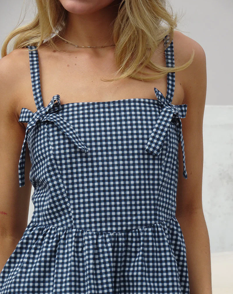 Sloane Midikleid in Mini Dunkelblau Gingham - Image 3
