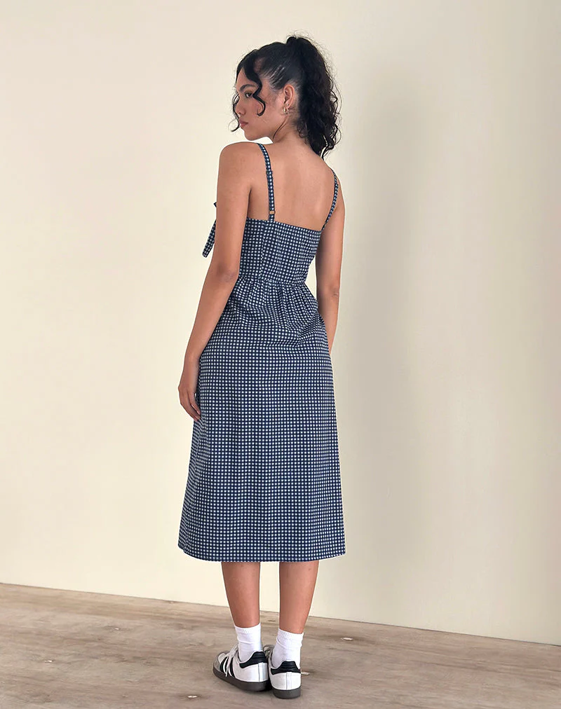 Sloane Midikleid in Mini Dunkelblau Gingham - Image 4