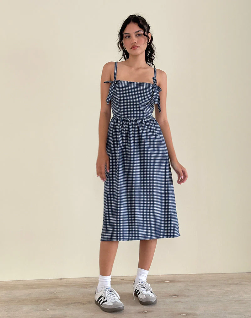 Sloane Midikleid in Mini Dunkelblau Gingham - Image 5
