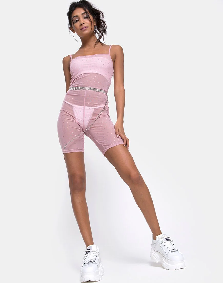 Solina Unitard aus kristallinem Netz in Rose - Image 3