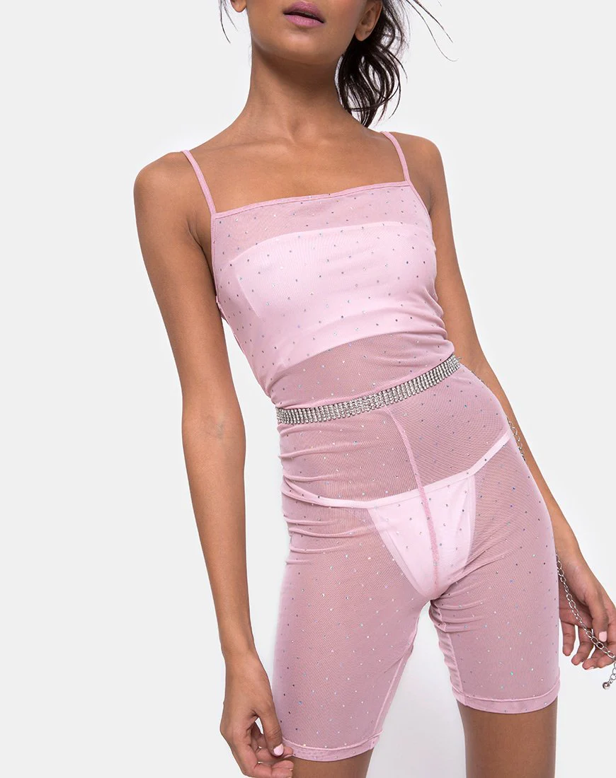 Solina Unitard aus kristallinem Netz in Rose - Image 5