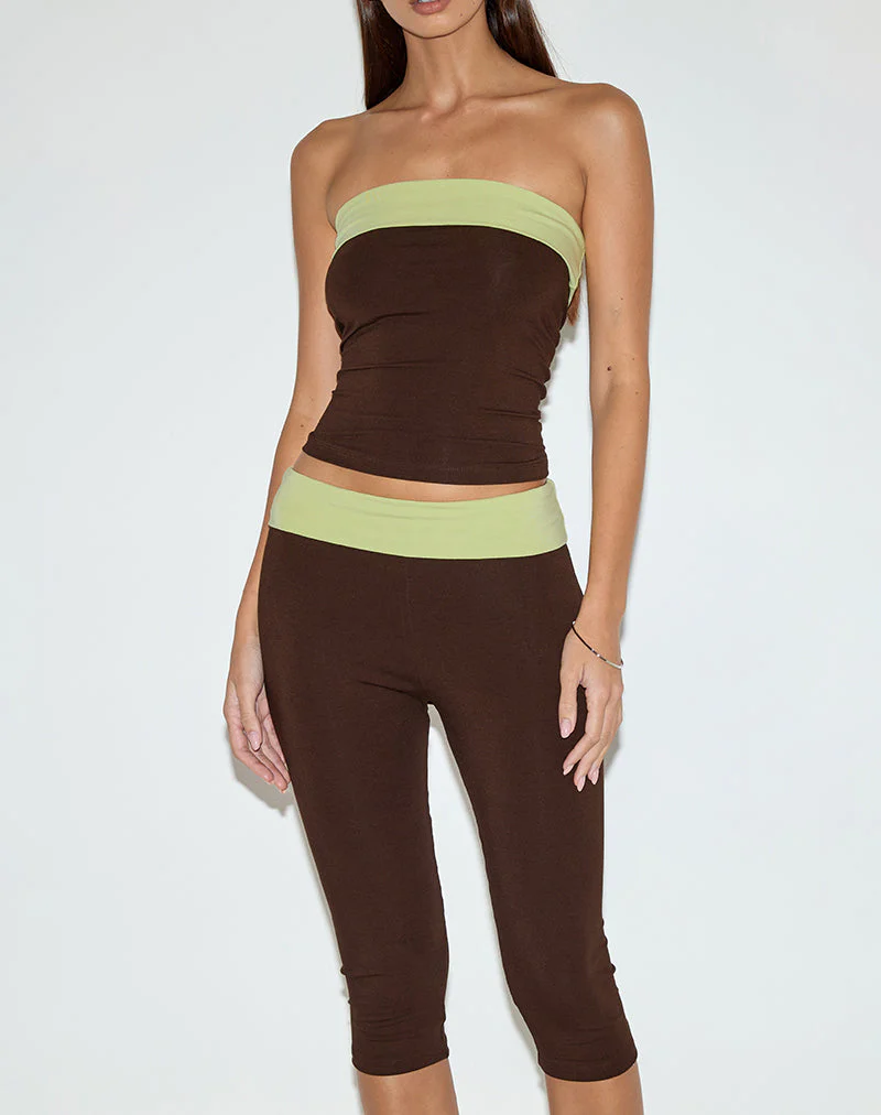 Solna Bandeau Top in Schokoladenbraun mit Pistazienborte - Image 5