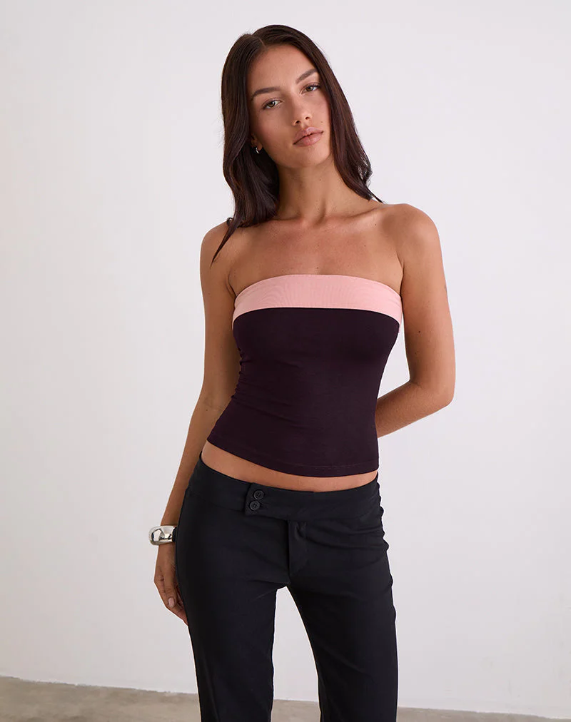 Solna Bandeau-Top in Redwood mit rosa Lady-Bindung