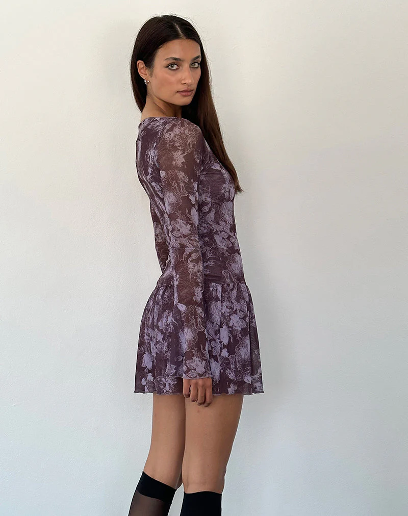 Sonata Minikleid in Botanic Sketch Violett - Image 3