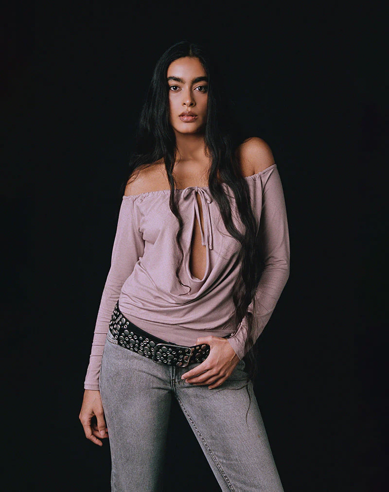 Sore Langarm-Cowl-Top aus Jersey in Dusty Mauve - Image 2