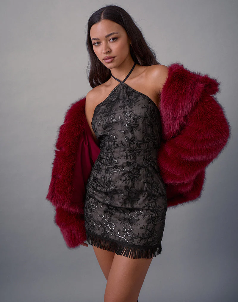 Soren Minikleid aus geblümtem Chiffon mit Pailletten Schwarz