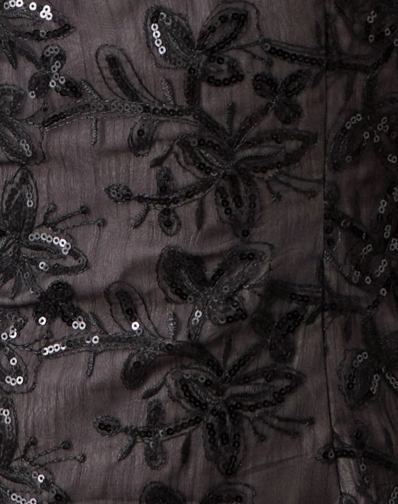 Soren Minikleid aus geblümtem Chiffon mit Pailletten Schwarz - Image 5