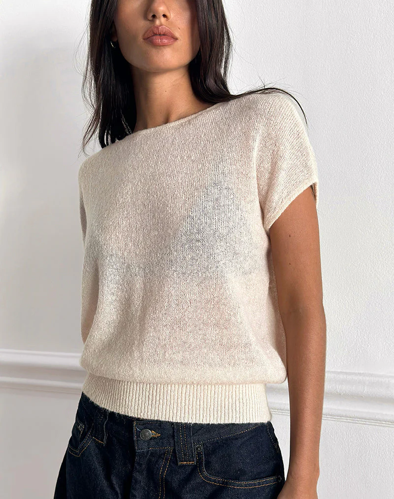 Sorin Oberteil mit tiefem Taillenbund in Ecru gestrickt - Image 5