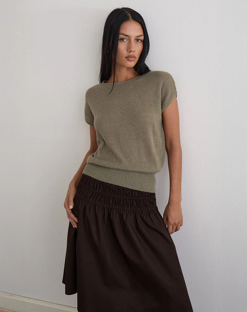 Sorin Top mit tiefem Bund aus Khaki-Strick