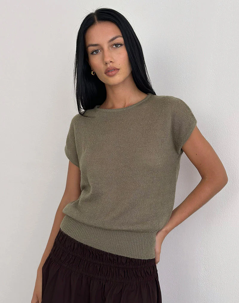 Sorin Top mit tiefem Bund aus Khaki-Strick - Image 4