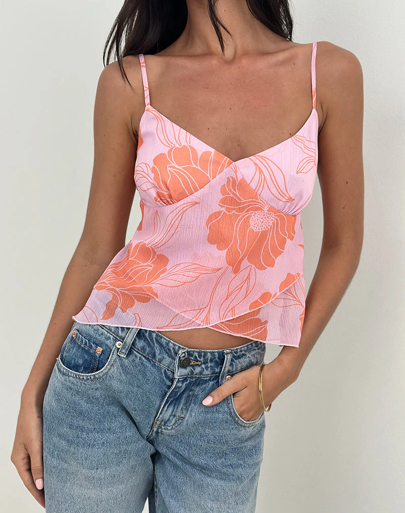 Sorira Flare Top in Rosa und Orange mit Blumenmuster
