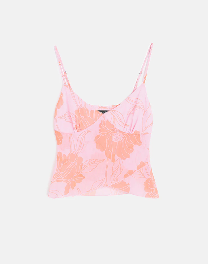 Sorira Flare Top in Rosa und Orange mit Blumenmuster - Image 2