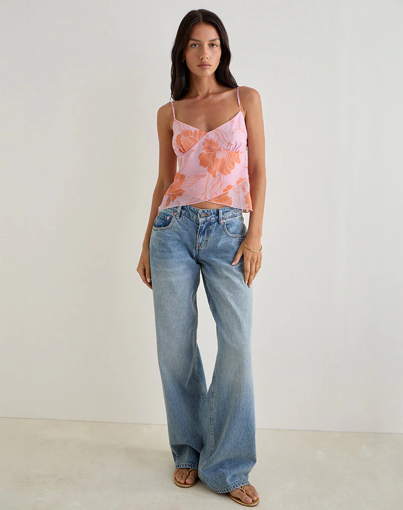 Sorira Flare Top in Rosa und Orange mit Blumenmuster - Image 4
