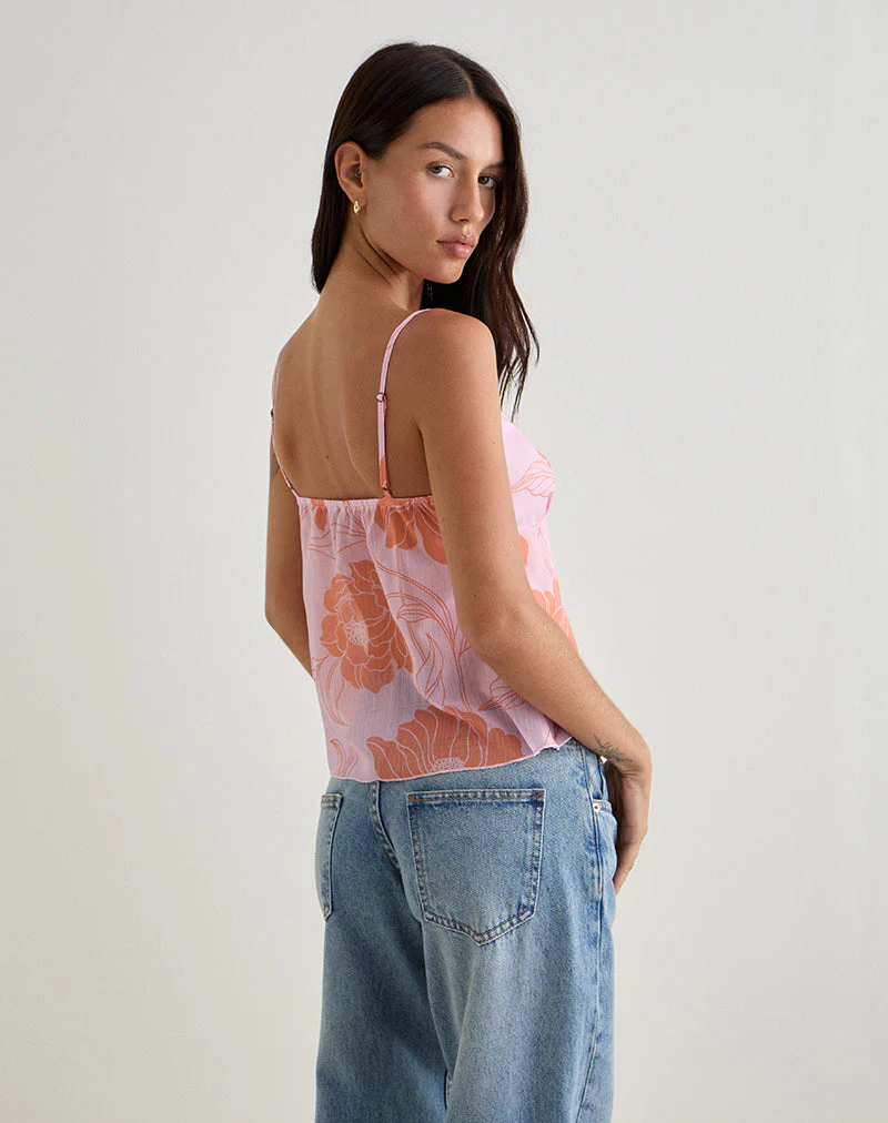 Sorira Flare Top in Rosa und Orange mit Blumenmuster - Image 5