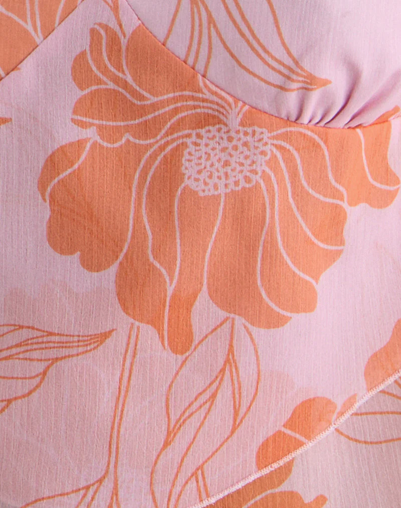 Sorira Flare Top in Rosa und Orange mit Blumenmuster - Image 7