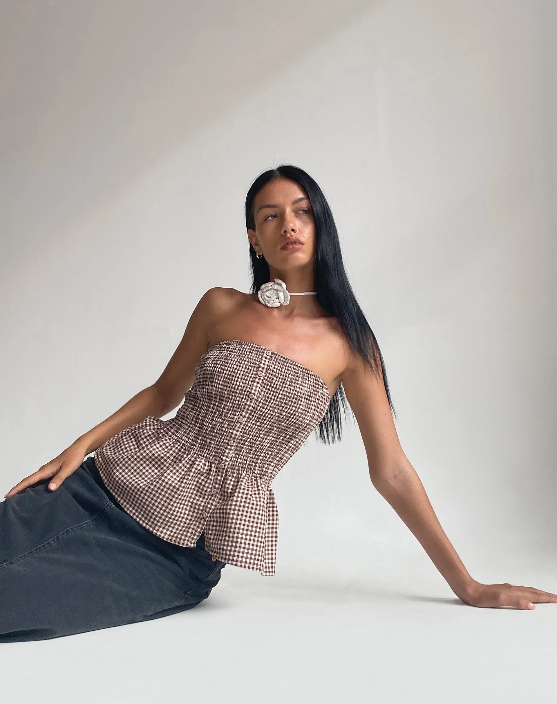 Soter Gerafftes Bandeau-Top aus Mini-Gingham - Image 2