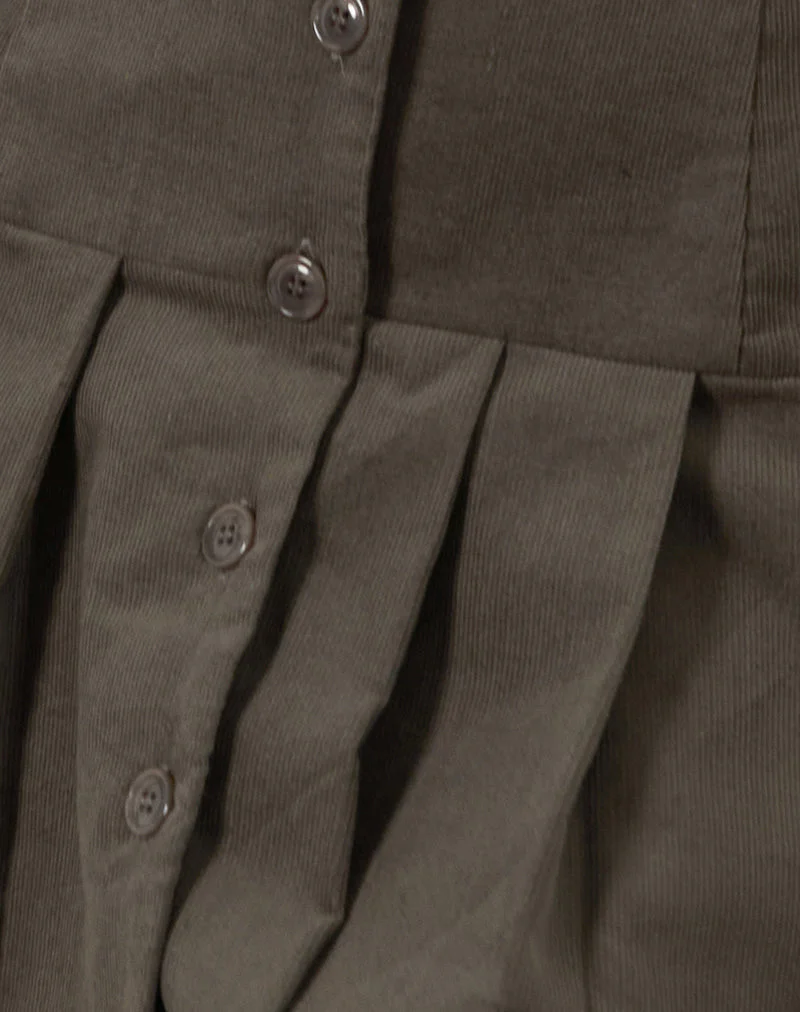 Starrin Knopf Minikleid in Cord Braun - Image 6