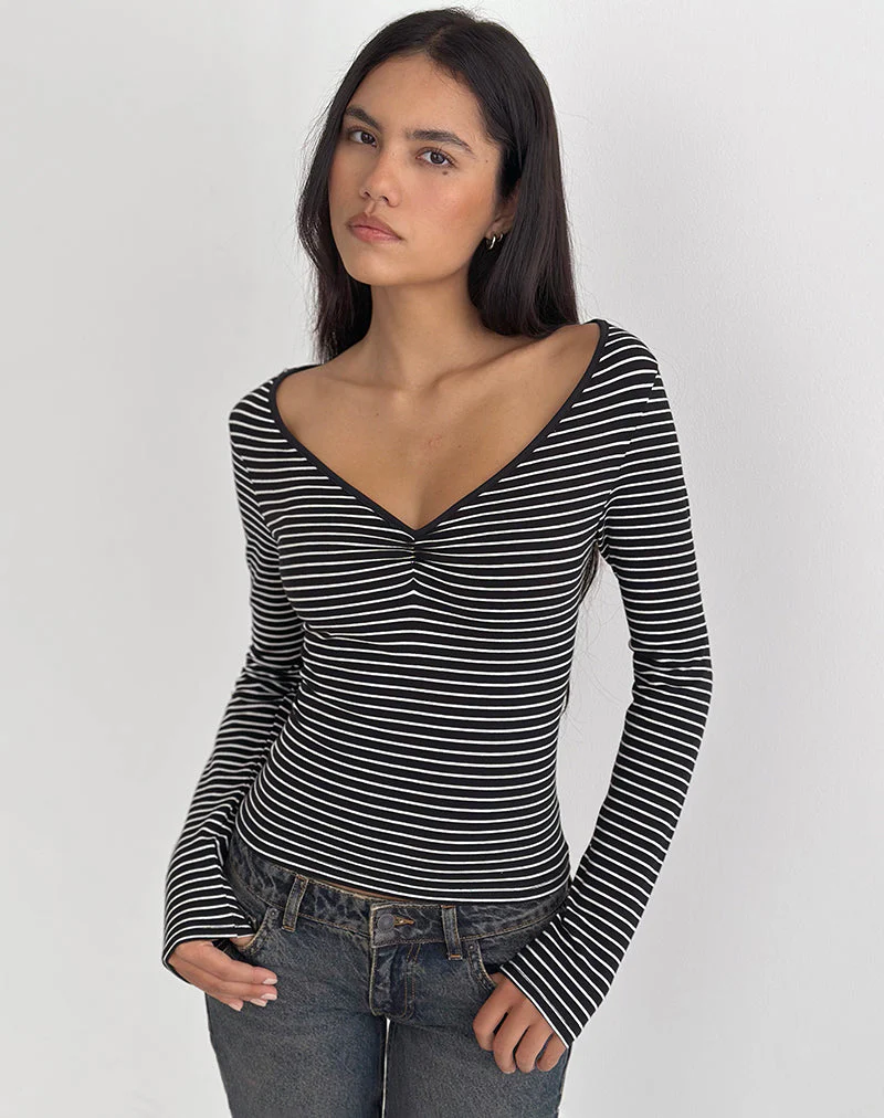 Subita Langarm-Oberteil aus gestreiftem Jersey in Schwarz und Weiß