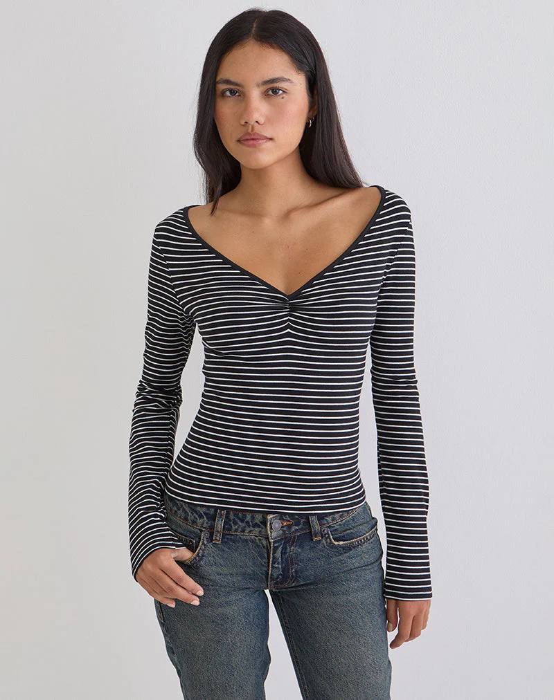 Subita Langarm-Oberteil aus gestreiftem Jersey in Schwarz und Weiß - Image 2