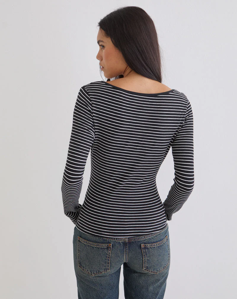 Subita Langarm-Oberteil aus gestreiftem Jersey in Schwarz und Weiß - Image 4