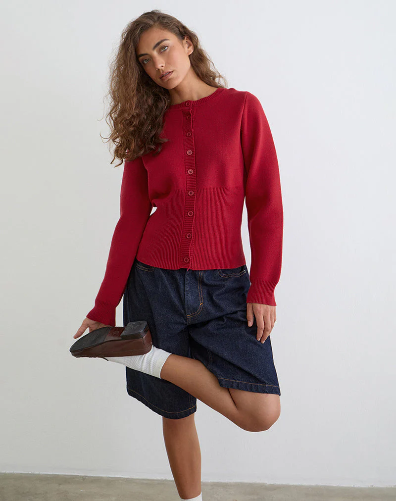 Subra Langarm-Strickjacke in Rot