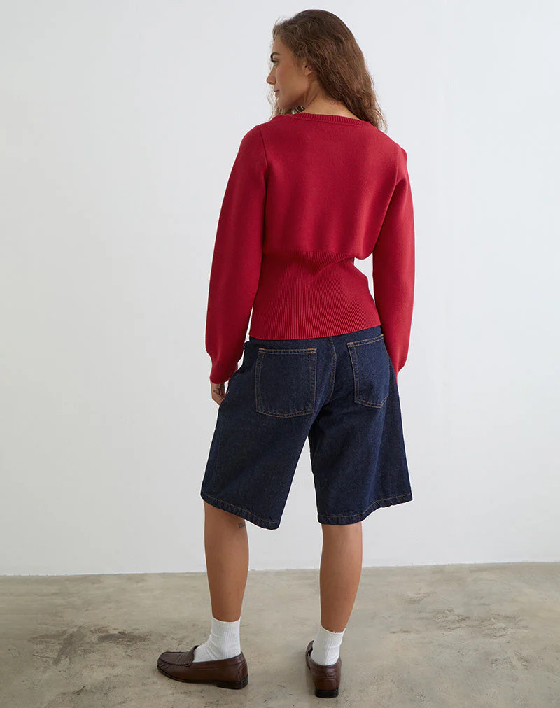Subra Langarm-Strickjacke in Rot - Image 4