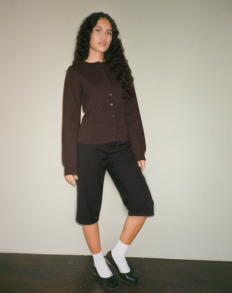 Subra Langarm-Strickjacke mit geripptem Saum in Bitterschokolade - Image 6