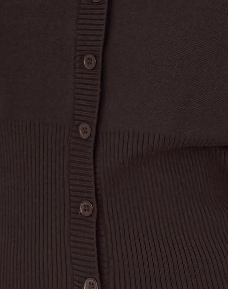 Subra Langarm-Strickjacke mit geripptem Saum in Bitterschokolade - Image 7
