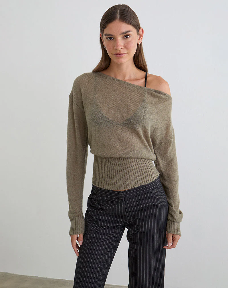 Suena Asymmetrischer Pullover aus Strick in Khaki