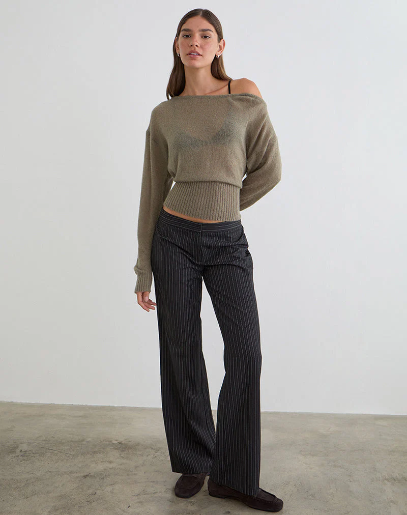 Suena Asymmetrischer Pullover aus Strick in Khaki - Image 2