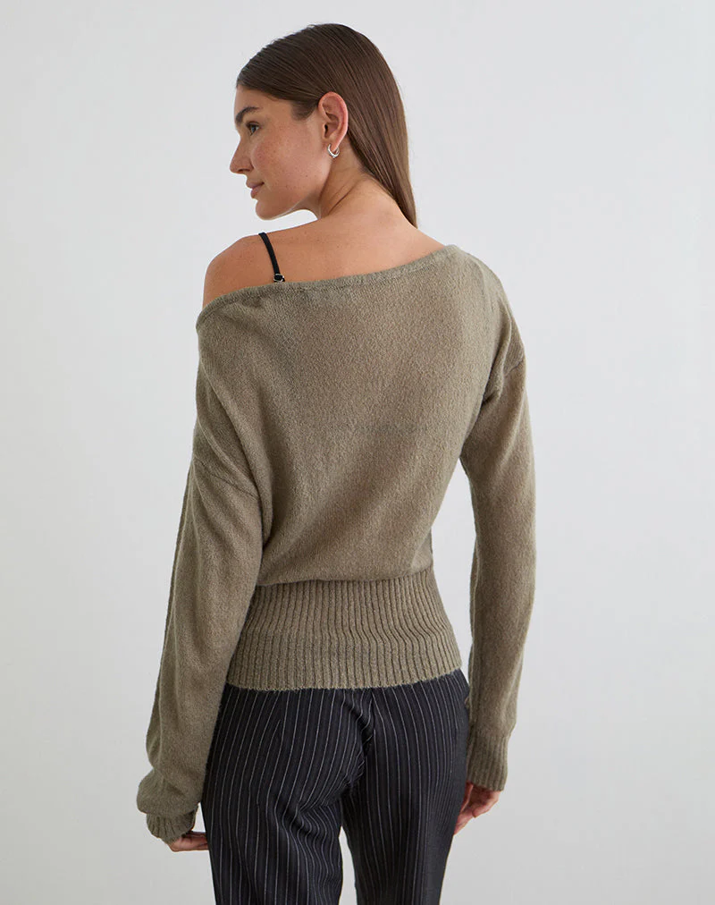 Suena Asymmetrischer Pullover aus Strick in Khaki - Image 3
