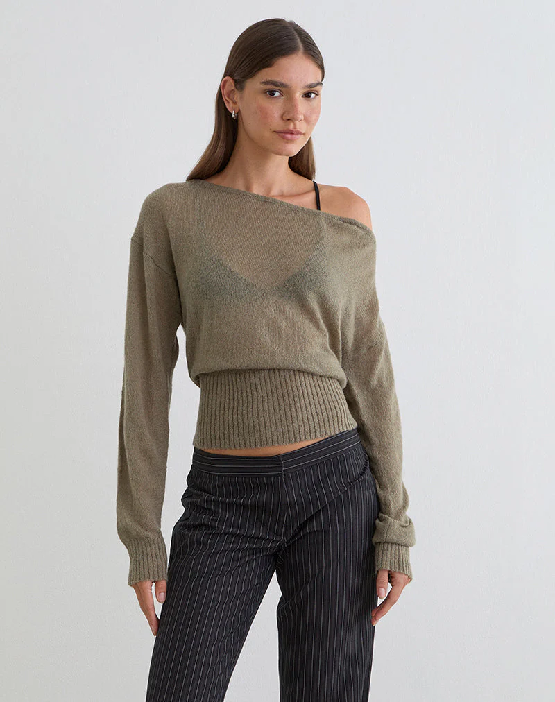 Suena Asymmetrischer Pullover aus Strick in Khaki - Image 4