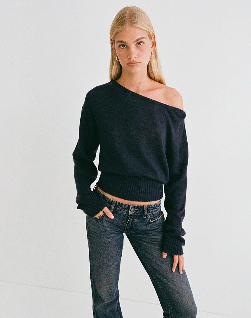 Suena Asymmetrischer Pullover in Marineblau - Image 3