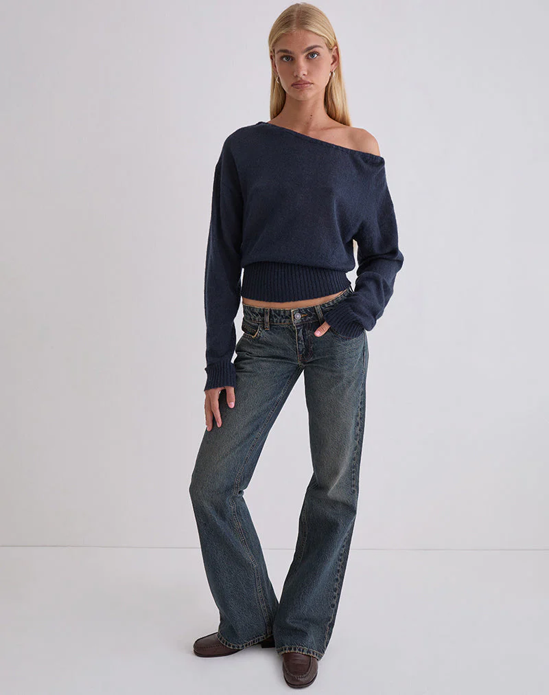 Suena Asymmetrischer Pullover in Marineblau - Image 4
