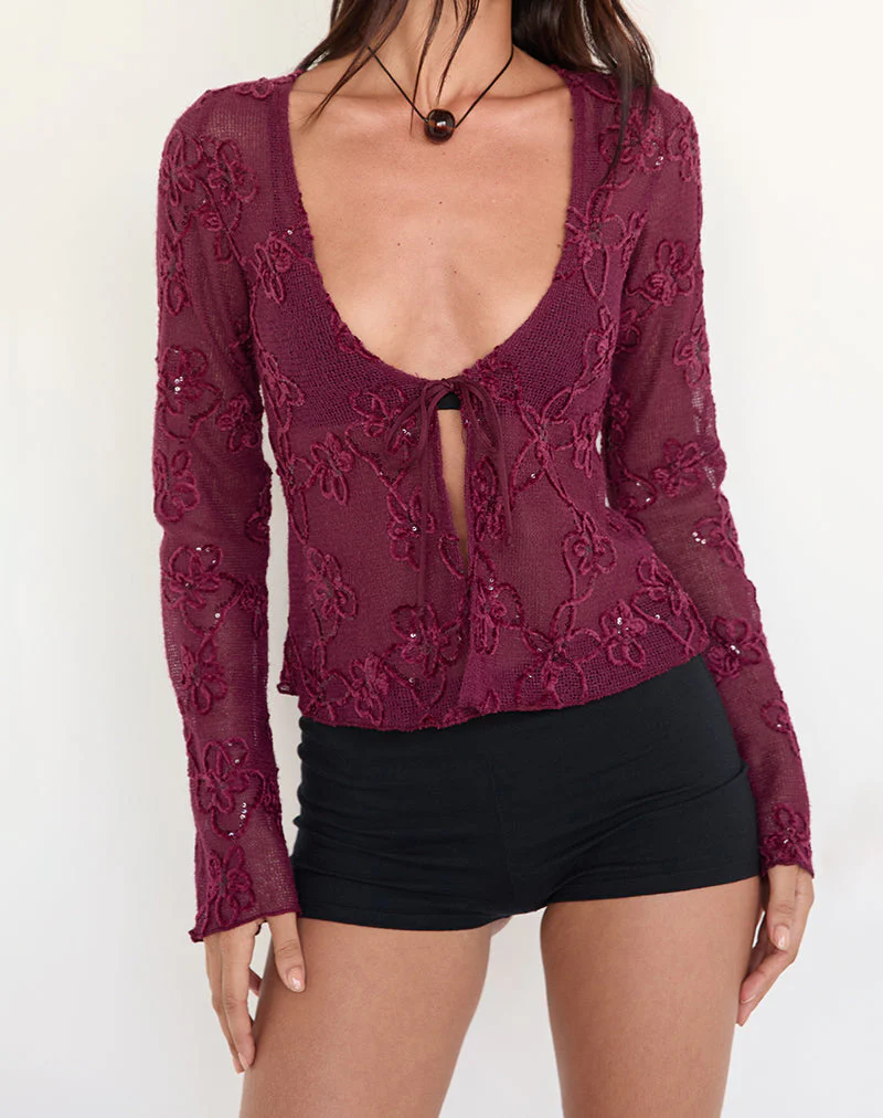 Sukita Strickjacke aus Paillettenstrick in Burgund - Image 4
