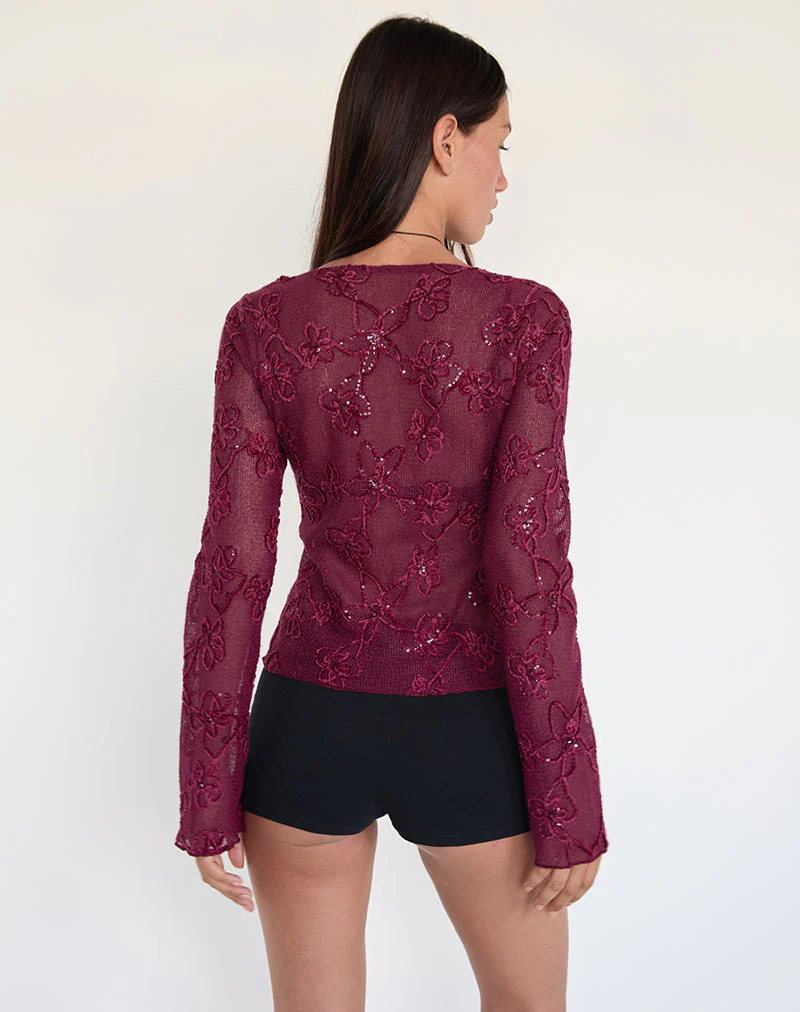 Sukita Strickjacke aus Paillettenstrick in Burgund - Image 5