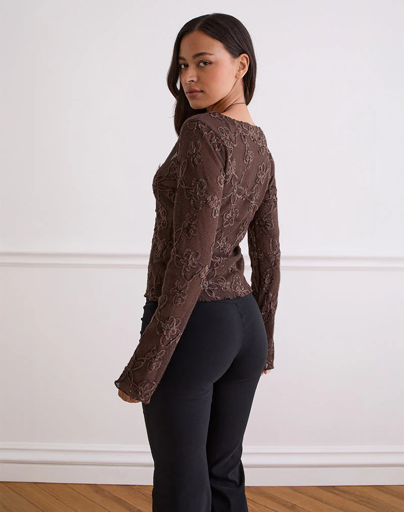 Sukita Strickjacke aus Paillettenstrick Dunkelbraun - Image 4