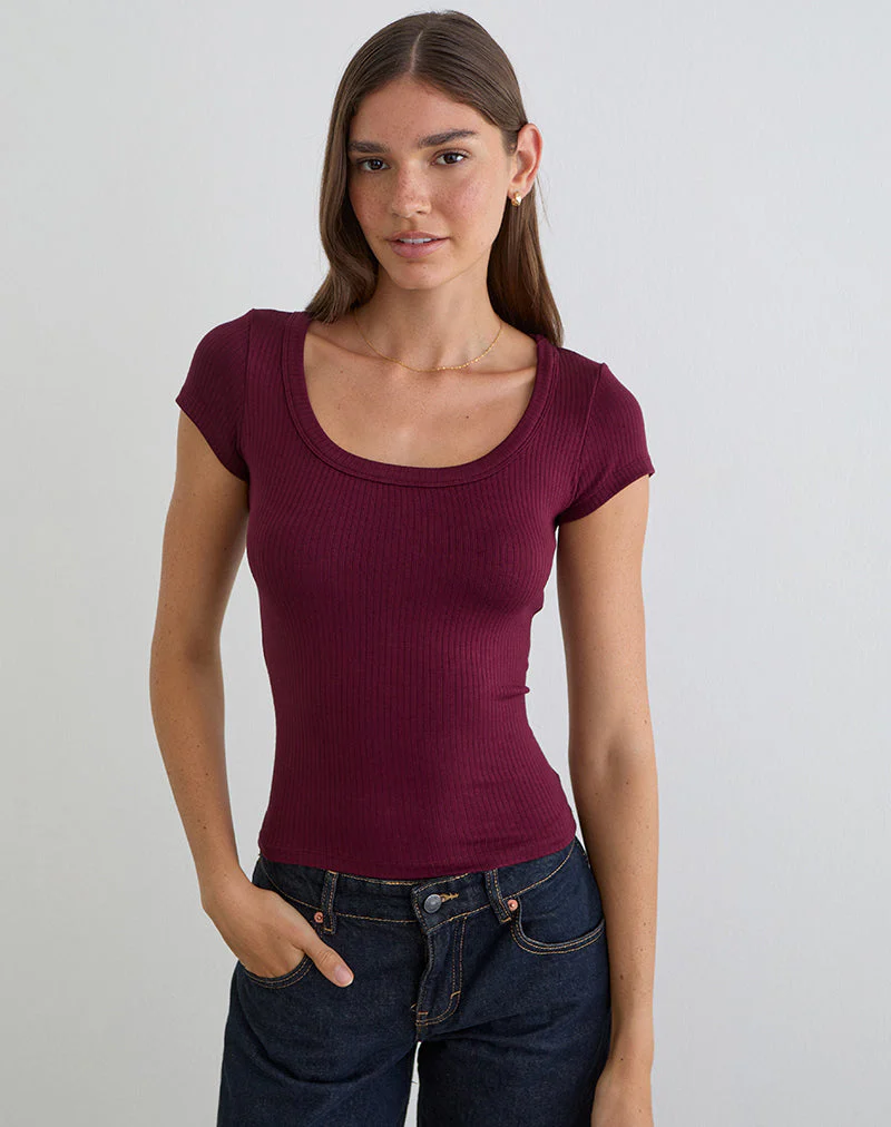 Sumala T-Shirt in dickem Rippstrick, Farbe Weinrot - Image 3