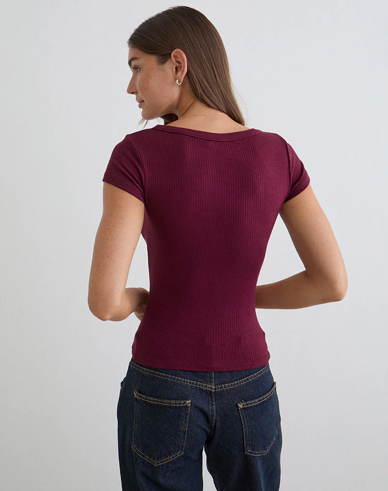 Sumala T-Shirt in dickem Rippstrick, Farbe Weinrot - Image 4
