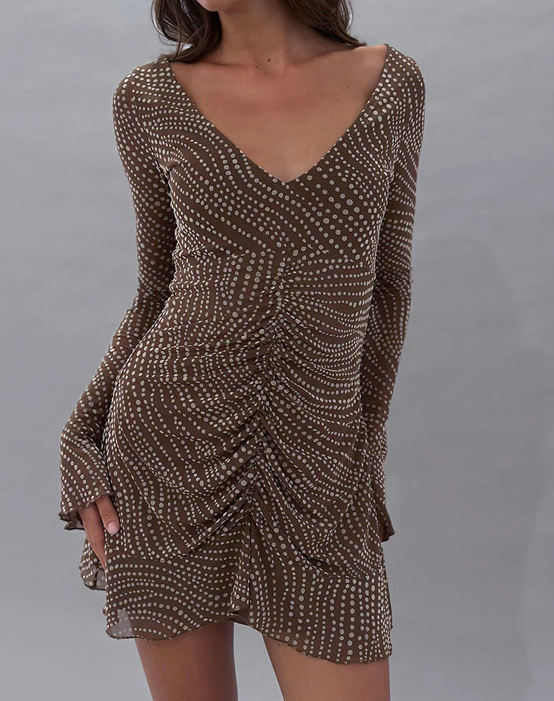Sumiko Minikleid aus abstraktem Polka-Flock Braun - Image 3