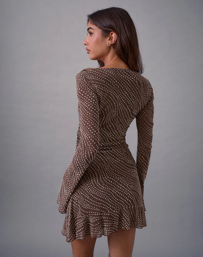 Sumiko Minikleid aus abstraktem Polka-Flock Braun - Image 4
