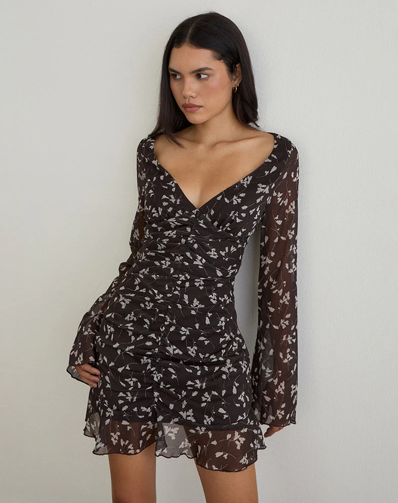 Sumiko Minikleid aus Blumenchiffon Braun - Image 3