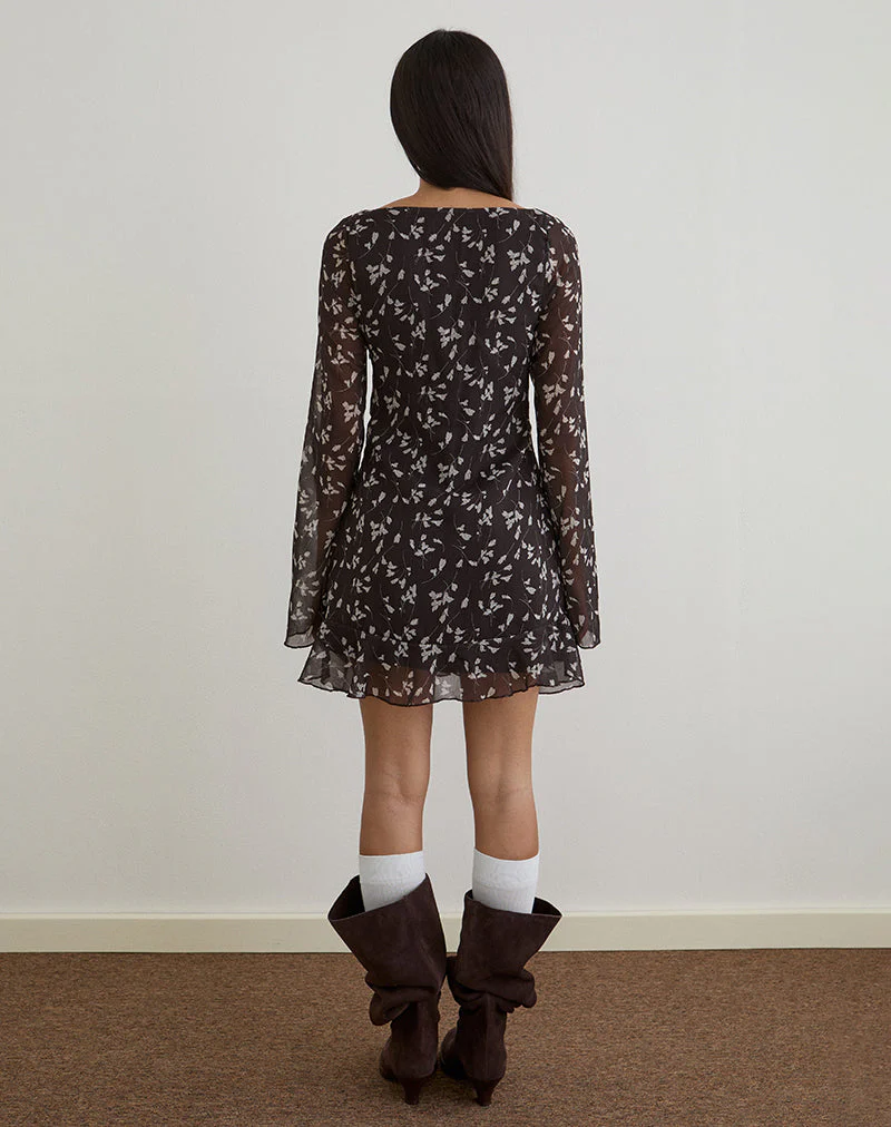 Sumiko Minikleid aus Blumenchiffon Braun - Image 4