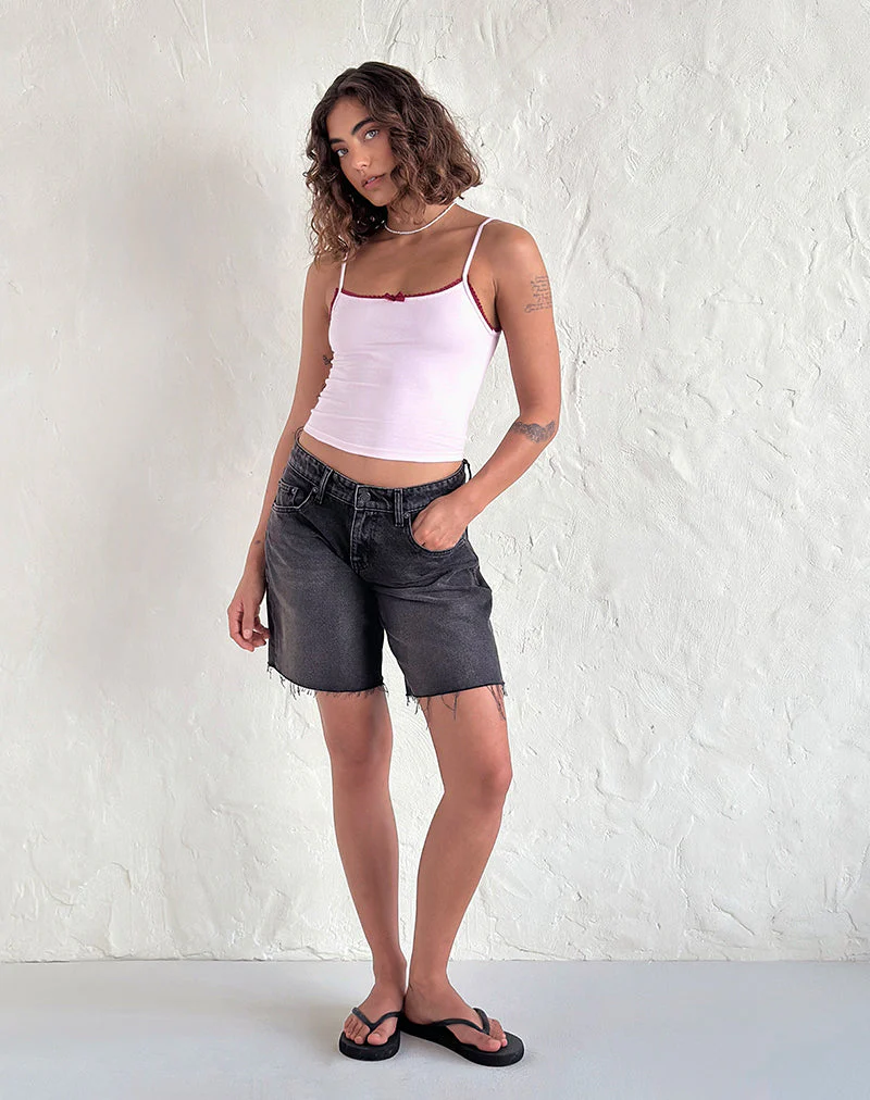 Suna Vest Top in Hellrosa mit burgunderrotem Besatz - Image 2