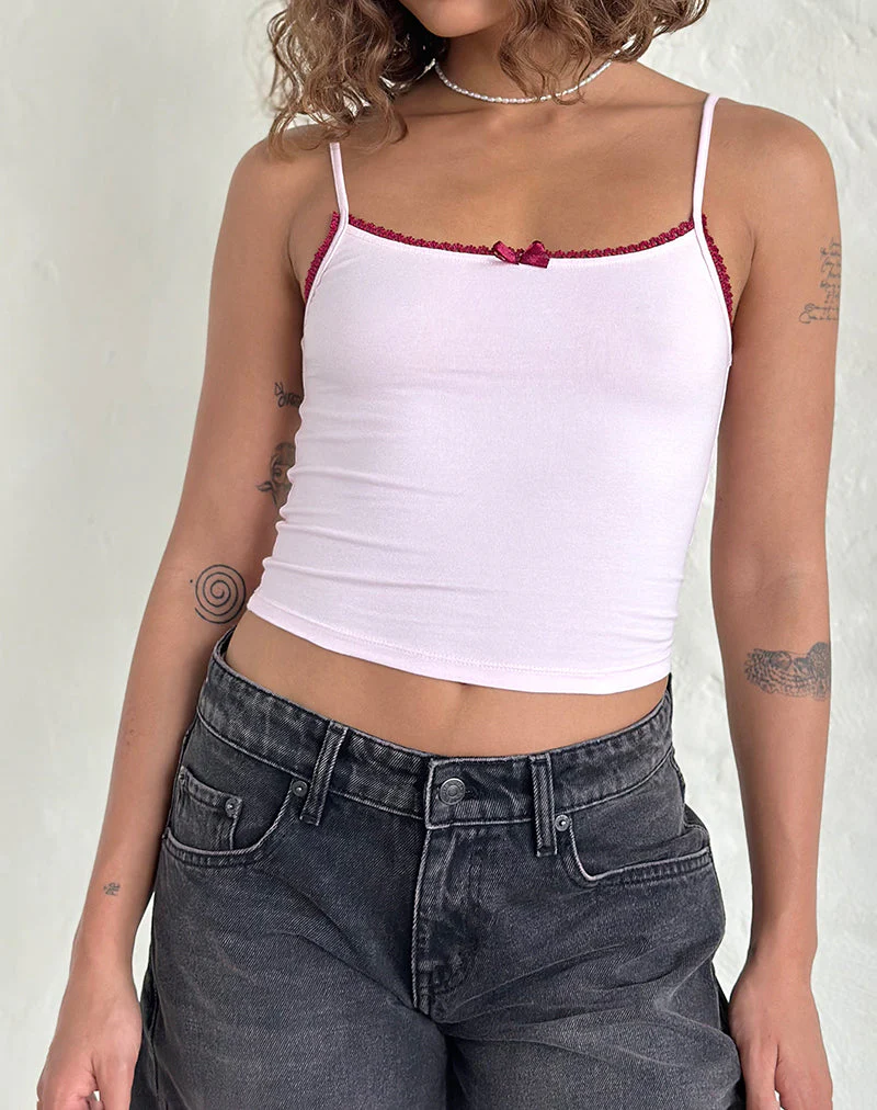 Suna Vest Top in Hellrosa mit burgunderrotem Besatz - Image 4