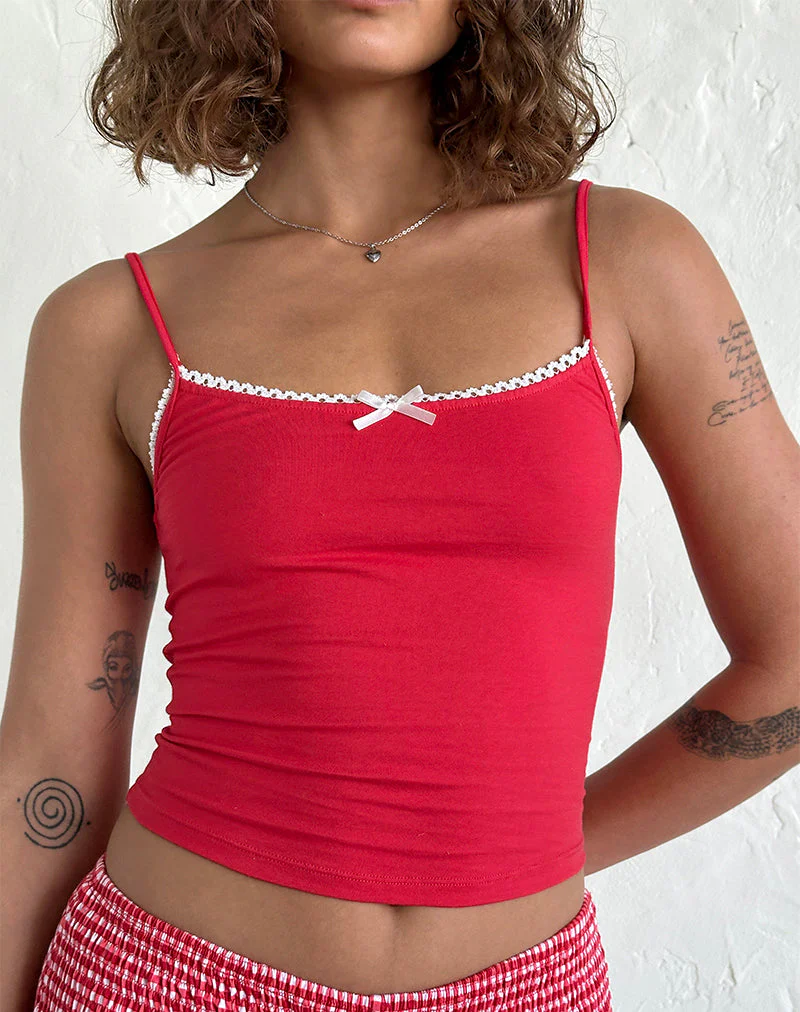 Suna Vest Top in Tangorot mit elfenbeinfarbenem Besatz - Image 2