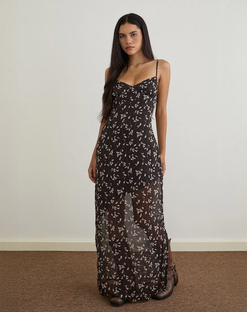 Sunita Maxikleid aus Blumenchiffon Braun - Image 2